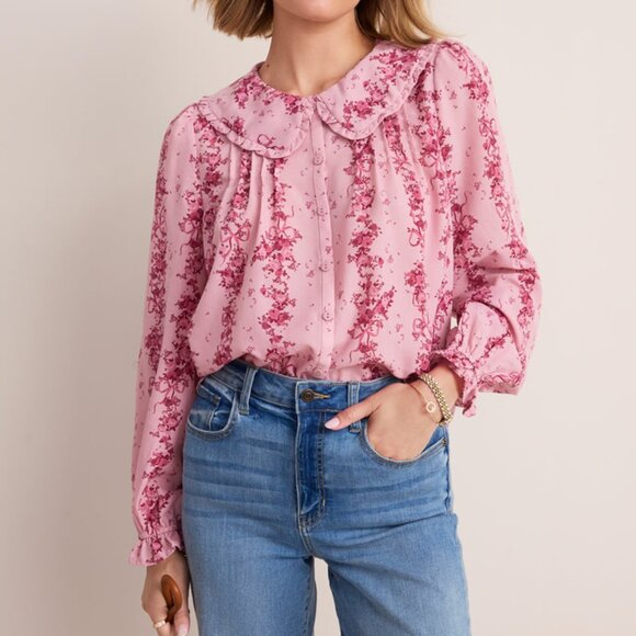 Francesca's Collections Tops - FRANCESCA'S VICKI FLORAL BIB COLLAR BLOUSE NWT